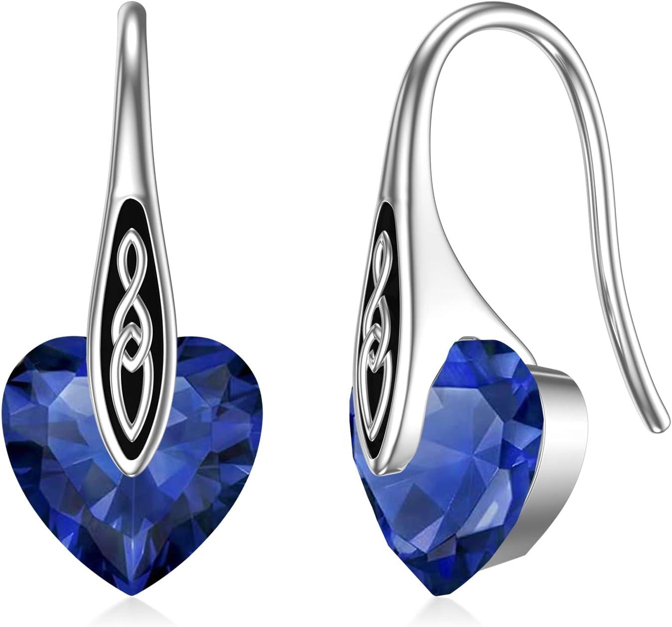 Sterling Silver Birthstone Celtic Dangle Drop Earrings Hypoallergenic Hook Irish Jewelry Gifts-Silver-09-Sept