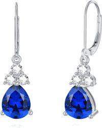 wholesale 925 Sterling Silver Birthstone Dangle Drop Earrings for Women-September-Sapphire