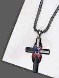 wholesale Gold 925 Sterling Silver American Flag Cross Pendant Necklace  for Men & Women - Protection Amulet Religious Gift w/ 24 Rolo Chain (Gift Included)-0-9