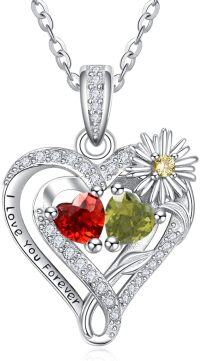 wholesale  Sterling Silver Daisy Heart Birthstone Necklace for Women -01-08-Jan-Aug