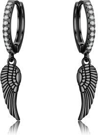 wholesale 925 Sterling Silver Black Enamel Wing & CZ Huggie Hoops for Women Men 925 Sterling Silver Earings Minimalist Fine  Idea-01-Angel Wings(Black Gold)