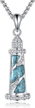 wholesale 925 Sterling Silver Turquoise Lighthouse Pendant Necklace s for Women Girlfriends Lover-0-0