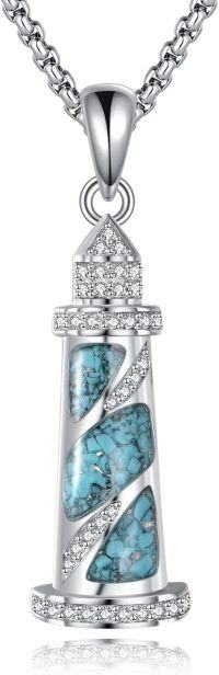 wholesale 925 Sterling Silver Turquoise Lighthouse Pendant Necklace s for Women Girlfriends Lover-Turquoise