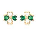 wholesale 14K Solid Gold Green Crystal Heart-Shaped Stud Earrings with Leverbacks-0-0