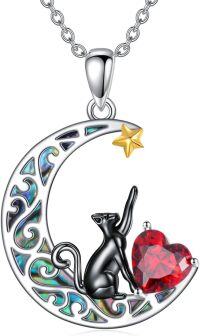 wholesale 925 Sterling Silver 12 Birthstones Black Cat Necklace for Women-Jan.