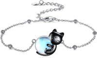 wholesale 14K Gold Pink Crystal Black Cat Pendant Necklace for Women Cats Lover-Black Cat-Moonstone