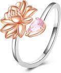 wholesale 925 Sterling Silver Lotus Flower Adjustable Ring Yoga Inspirational Jewelry-0-0