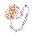 wholesale 925 Sterling Silver Lotus Flower Adjustable Ring Yoga Inspirational Jewelry-0-0