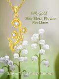 wholesale  14K Gold & Moissanite Lily Floral Pendant Necklace - 22mm Birth Flower Jewelry Gift for Women-0-2