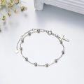 wholesale Solid 14K Gold Beaded Chain with Cross Charm Bracelet - Religious  for Women-0-2
