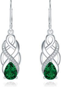 wholesale 925 Sterling Silver 12 Months Birthstone Celtic Knot Drop Leverback Earrings-Emerald Green