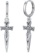 wholesale 925 Sterling Silver Celtic Knot Sword Cross Dangle Earring Set - Gothic Medieval Style Hoops for Men & Women-0-0