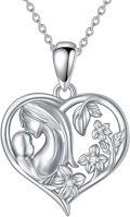 wholesale 925 Sterling Silver Mother and Child Floral Heart Pendant Necklace with Cubic Zirconia Stones for Mom/Wife-0-0
