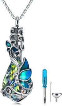 wholesale TOUPOP Cremation Jewelry For Ashes Sterling Silver Butterfly Urn Necklace For Ashes With Teardrop Crystal Keepsake Jewelry W/funnel Filler -undefined