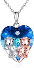 wholesale 925 Sterling Silver Blue Crystal Heart Pendant with Otters and Star Charm Necklace for Women Girls Gifts-0-0