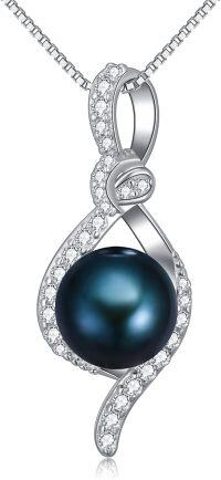 wholesale 925 Sterling Silver & White Gold Plated Teardrop Black Pearl Pendant Necklace for Women-Infinity Bow