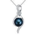 TOUPOP Sterling Silver Tahitian Black Pearl Infinity Pendant Necklace-0-0