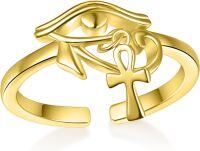 wholesale Gold 925 Sterling Silver Eye Of Horus & Ankh Cross Adjustable Thumb Ring For Men/Women Protection s-Gold