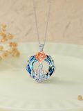 wholesale S925 Sterling Silver & 14K Rose Gold Plated Blue Crystal Rose Mother Necklace for Mom Grandma Gift-0-4