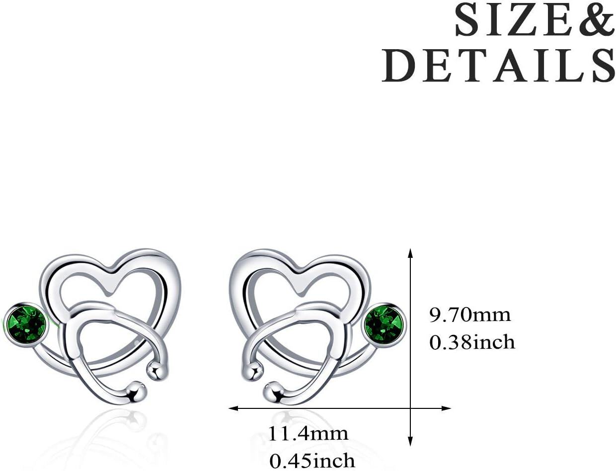 925 Sterling Silver Austrian Crystal Heart-Shaped Stethoscope Stud Earrings - Graduation Gift for Nurses and Doctors-0-4