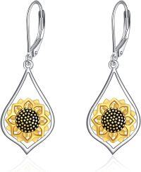 wholesale 925 Sterling Silver Gold Plated Flower Drop Earrings for Women - Nature Inspired  Set (Sunflower)-Gold Sunflower Leverback Earrings