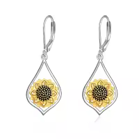 wholesale 925 Sterling Silver Gold Plated Flower Drop Earrings Wholesale for Women - Nature Inspired  Set (Sunflower)-Gold Sunflower Leverback Earrings