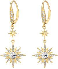 wholesale Sterling Silver Gold Plated Gemstone Star Earrings Leverback Dangle Jewelry Gifts-April (Gold Plated)-April (Gold Plated)
