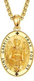 wholesale Gold 925 Sterling Silver St Gabriel Angel Prayer Medal Necklace Pendant-0-0