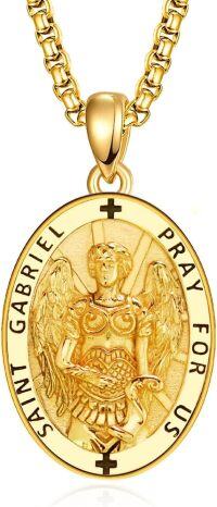 wholesale Gold 925 Sterling Silver St Gabriel Angel Prayer Medal Necklace Pendant-30b-St Gabriel-Gold-30b-St Gabriel-Gold