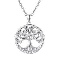 wholesale 925 Sterling Silver Round Cut Opal & Garnet Tree Of Life CZ Pendant Necklace 45cm Chain-Clean Cubic Zirconia