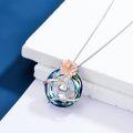 wholesale 925 Sterling Silver Rabbit Pendant with Blue Crystal and Rose Gold Flower Charm Necklace for Women Girls' Gifts-0-1