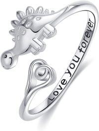 wholesale 925 Sterling Silver Evil Eye Skull Semicolon Cross Mushroom Dinosaur Adjustable Open Rings-dinosaur