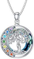 wholesale 925 Sterling Silver Tree of Life Rainbow Crystals Chakra Pendant Necklace for Women-0-0
