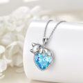 wholesale 925 Sterling Silver Blue Topaz Heart-Shaped Cat Pendant Necklace for Women-0-2