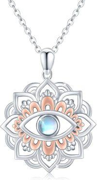 wholesale 925 Sterling Silver Moonstone Evil Eye Lotus Pendant Necklaces for Women and Men Teens s 45cm Chain Length-Moonstone