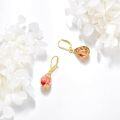 wholesale 925 Sterling Silver Pink Pressed Flowers Gold Leaf Drop Leverback Earrings-0-13