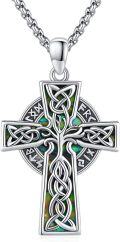 wholesale 925 Sterling Silver Celtic Knot Cross Pendant with Green Abalone Shell Inlay Norse Valknut Amulet Necklace for Men & Women -0-0