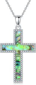 wholesale Sterling Silver Abalone Shell Cross Necklace Christian Gift for Women-0-15
