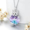 wholesale 925 Sterling Silver Purple Crystal Heart Cat Pendant Necklace s for Women-0-1