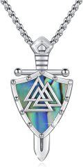 wholesale 925 Sterling Silver Valknut Shield Shape Norse Jewelry Necklaces for Men Women -0-0