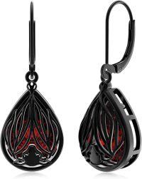 wholesale 925 Sterling Silver Spider Teardrop Red Crystal Drop Earrings Gothic Halloween Gift for Her-Black Bat