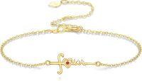wholesale 14K Gold Sideways Faith Cross Heart Charm Bracelet for Women-Mustard Seed Faith Bracelet