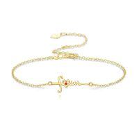 wholesale 14k Gold Foour Heart Charm Bracelet With Red Enamel Detail And Adjustable Chain-Mustard Seed Faith Bracelet