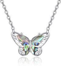 wholesale 925 Sterling Silver Abalone Shell Butterfly Pendant Necklace for Women 20in Chain Aesthetic Jewelry-01-Abalone Shell Butterfly