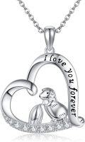 wholesale 925 Sterling Silver Heart Pendant with Dog Charm and Cubic Zirconia - I Love You Forever Necklace for Women-0-0