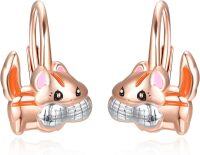 wholesale 925 Sterling Silver Animal Leverback Hoop Earrings Axolotl Cat Sloth Dog Fox Huggie Hypoallergenic Jewelry Gifts for Women Teens-Hamster