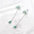 wholesale 925 Sterling Silver Emerald Green Gemstone Drop Earrings - Four-Leaf Clover Design for Women's Fashion Accessories-0-1