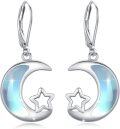 wholesale 925 Sterling Silver & Artificial Moonstone Moon Star Earrings 13.9-16mm Hypoallergenic Gift for Women-0-0