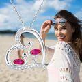 wholesale 925 Sterling Silver Pink CZ Flamingos in Heart Pendant Necklace-0-4