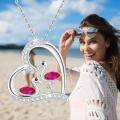 wholesale 925 Sterling Silver Pink CZ Flamingos in Heart Pendant Necklace-0-4